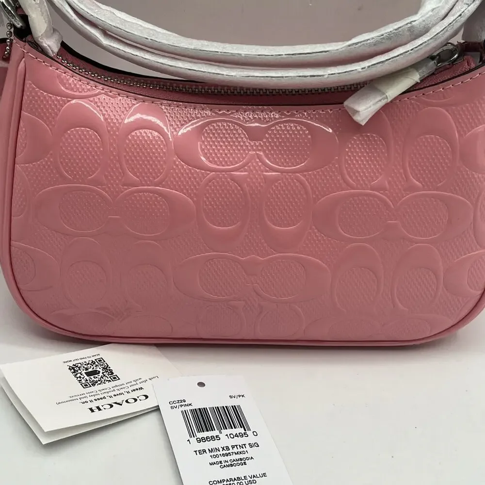 Coach Teri Mini Crossbody Bag Signature Patent Leather Heart Charm CCZ29 pink